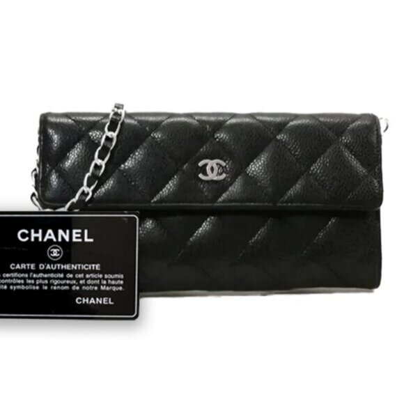CHANEL CC Classic Caviar Flap Wallet Chain Shoulder Crossbody Black